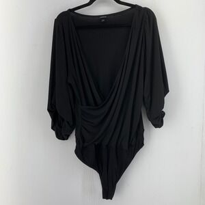 Torrid Womens 2X Black Surplice Wrap Bodysuit V-Neck Dolman Sleeve Curvy Goth